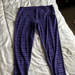 Athleta Purple and Black Striped Leggings